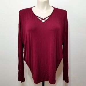 Francesca's Jolie red strappy neck long sleeve tee